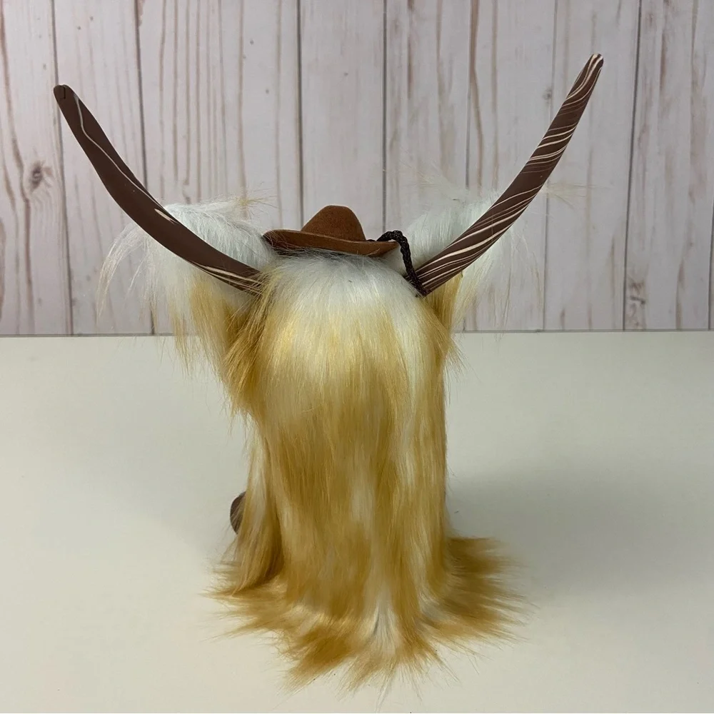 ❌ SOLD Highland Cow Coo Gnome Tan White Cowboy Hat Bell Handmade Farmhouse Home - Picture 8 of 12